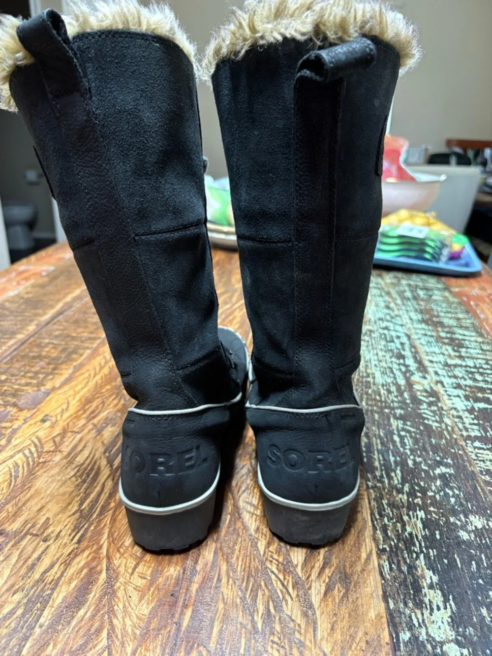 SOREL Sorel Tivoli High II Premium Black Suede Leather Fur Lined Tall Boots Sz 8